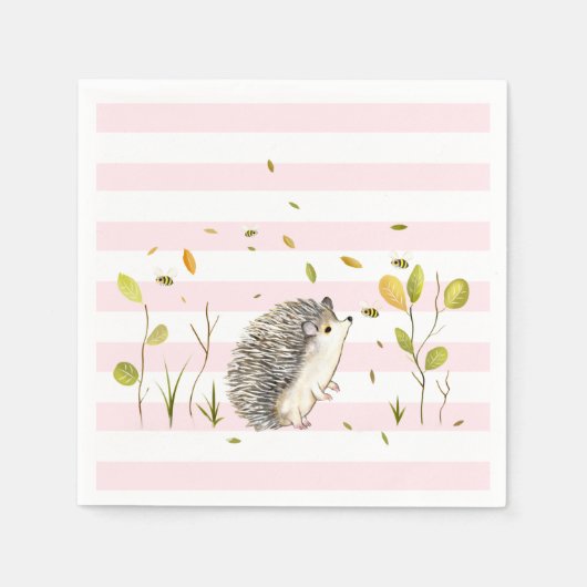Hedgehog Party Decor Papier Servetten Roze Gestree (Voorkant)