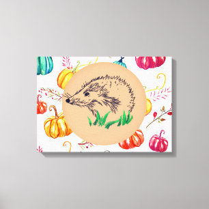 Hedgehog Pompoenen Herfst Canvas Print