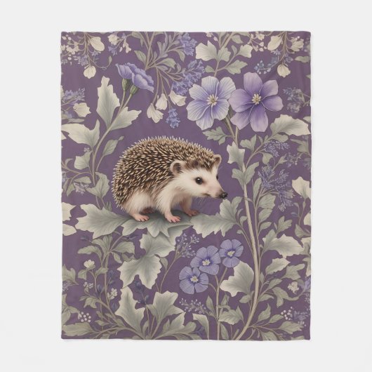 Hedgehog Purple William Morris Inspired Floral Fleece Deken (Voorkant)