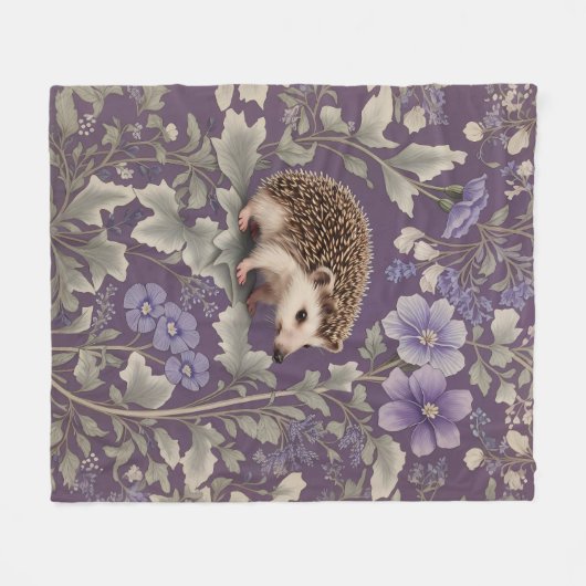 Hedgehog Purple William Morris Inspired Floral Fleece Deken (Voorkant (Horizontaal))