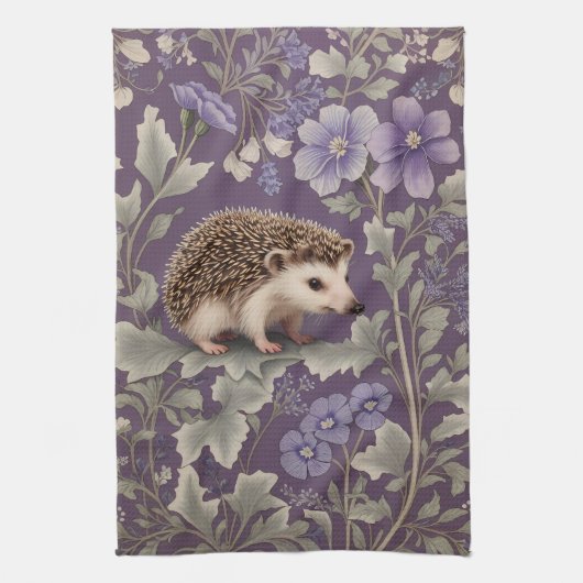 Hedgehog Purple William Morris Inspired Floral Theedoek (Verticaal)