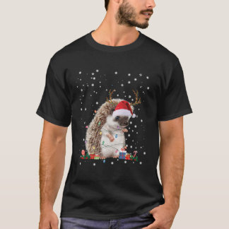 Hedgehog Rendier Santa Hat Xmas Lights Gift voor C T-shirt