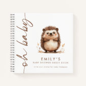 Hedgehog Rotated Script Oh Baby shower gastenboek Notitieboek (Voorkant)