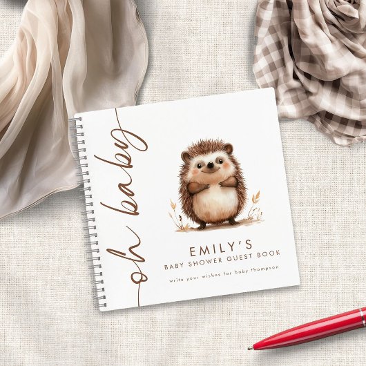 Hedgehog Rotated Script Oh Baby shower gastenboek Notitieboek