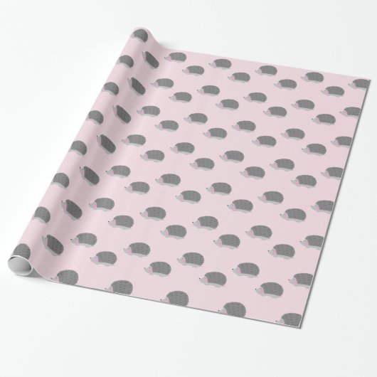 Hedgehog Roze en Grijs Verpakkingsdocument Cadeaupapier (Uitgerold)