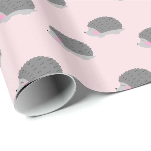 Hedgehog Roze en Grijs Verpakkingsdocument Cadeaupapier (Rol Hoek)