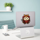 Hedgehog Samurai sticker 6x6 (Laptop op bureau)