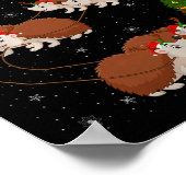 Hedgehog Santa Sleigh Flying Funny Magical Christm Poster (Hoek)
