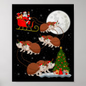 Hedgehog Santa Sleigh Flying Funny Magical Christm Poster (Voorkant)