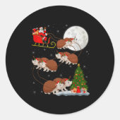Hedgehog Santa Sleigh Flying Funny Magical Christm Ronde Sticker (Voorkant)