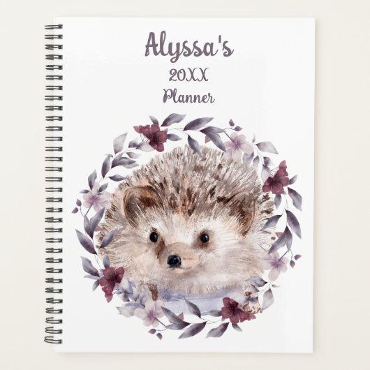 Hedgehog Schattigee Waterverf Baby Dierennaam Kale Planner (Voorkant)