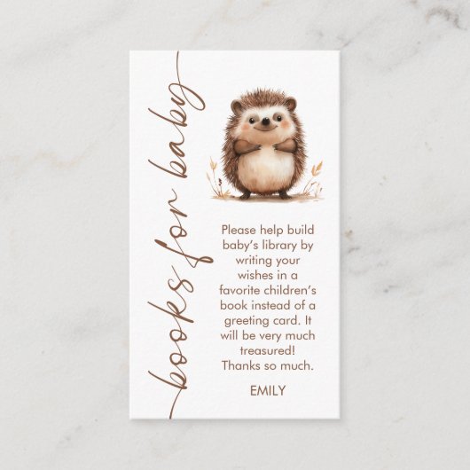 Hedgehog Script Boeken voor Baby shower Informatiekaartje (Voorkant)