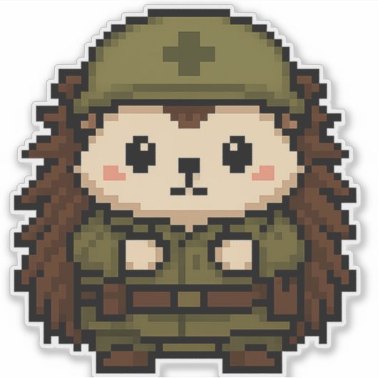 Hedgehog Soldier 6x6 Sticker (Voorkant)