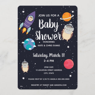Hedgehog Space Navy Galaxy Baby shower Kaart