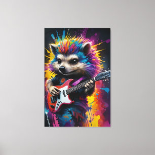 Hedgehog speelt gitaar, rock graffiti canvas afdruk