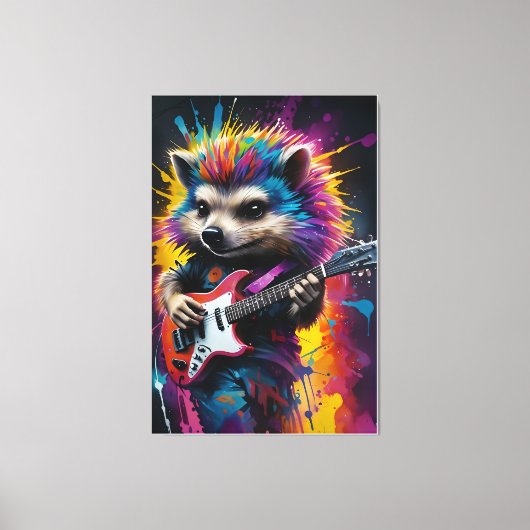 Hedgehog speelt gitaar, rock graffiti canvas afdruk (Voorkant)