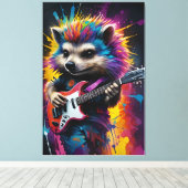 Hedgehog speelt gitaar, rock graffiti canvas afdruk (Insitu (Houten vloer))