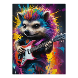 Hedgehog speelt gitaar, rock graffiti foto afdruk