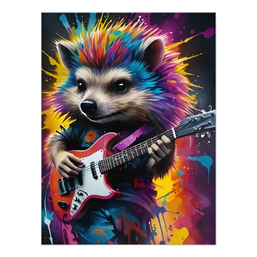 Hedgehog speelt gitaar, rock graffiti foto afdruk (Voorkant)