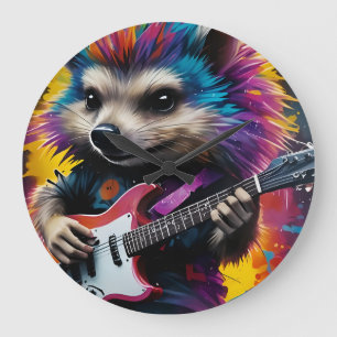 Hedgehog speelt gitaar, rock graffiti grote klok
