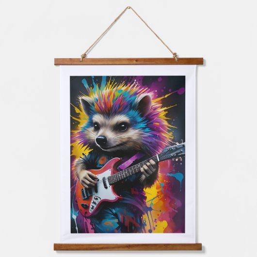 Hedgehog speelt gitaar, rock graffiti hangend wandkleed (Voorkant)