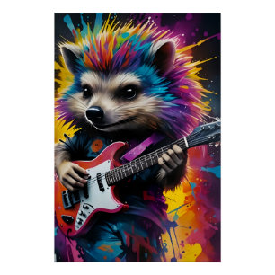 Hedgehog speelt gitaar, rock graffiti perfect poster