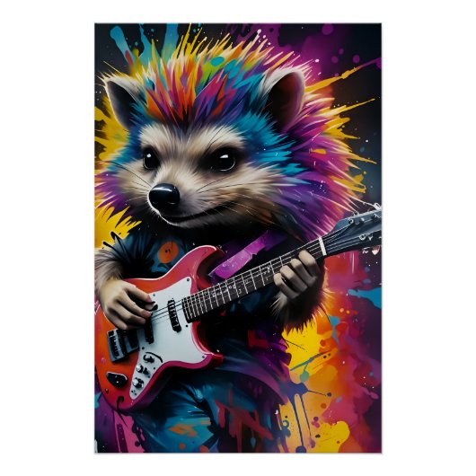 Hedgehog speelt gitaar, rock graffiti perfect poster (Voorkant)