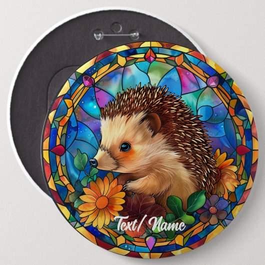 Hedgehog Stain Glass Design Ronde Button 6,0 Cm (Voorkant /achterkant)