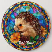 Hedgehog Stain Glass Design Ronde Button 6,0 Cm (Voorkant)