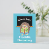 Hedgehog teacher back-to school postcard aankondigingskaart (Staand voorkant)