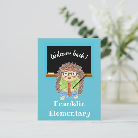 Hedgehog teacher back-to school postcard aankondigingskaart (Staand voorkant)