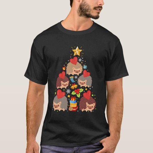 Hedgehog Tree Lights Funny Hedgehog Xmas Gift voor T-shirt (Voorkant)