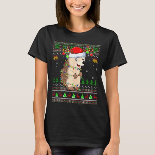 Hedgehog Ugly Christmas Sweaters Holiday Santa Cut (Voorkant)