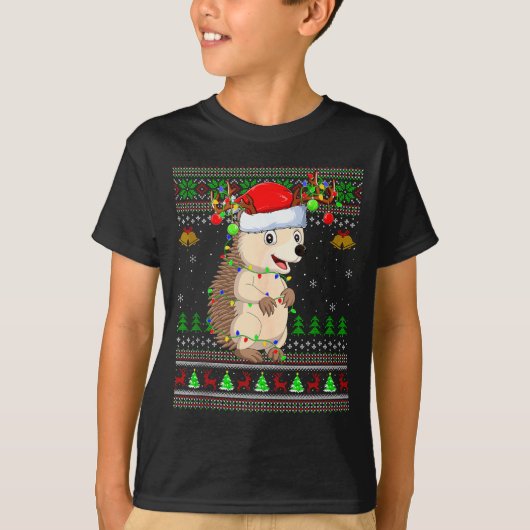 Hedgehog Ugly Christmas Sweaters Holiday Santa Cut (Voorkant)