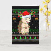 Hedgehog Ugly Christmas Sweaters Holiday Santa Cut Kaart (Gele Bloem)