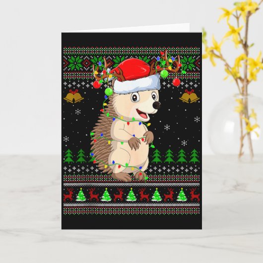 Hedgehog Ugly Christmas Sweaters Holiday Santa Cut Kaart (Gele Bloem)