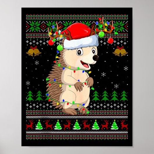 Hedgehog Ugly Christmas Sweaters Holiday Santa Cut Poster (Voorkant)