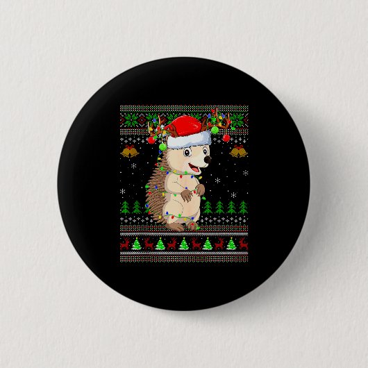 Hedgehog Ugly Christmas Sweaters Holiday Santa Cut Ronde Button 5,7 Cm (Voorkant)
