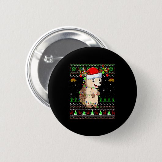 Hedgehog Ugly Christmas Sweaters Holiday Santa Cut Ronde Button 5,7 Cm (Voorkant /achterkant)