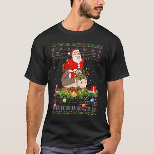 Hedgehog   Ugly Santa Riding Hedgehog Christmas T-shirt (Voorkant)