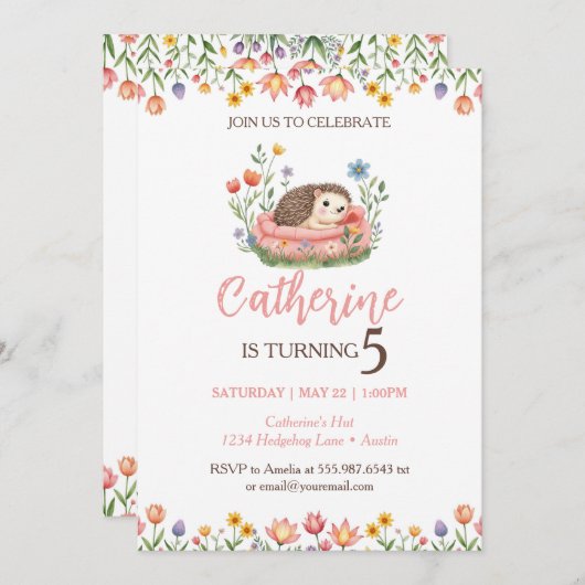 Hedgehog Verjaardag Leuke Dierenuitnodiging Kaart (Voorkant / Achterkant)