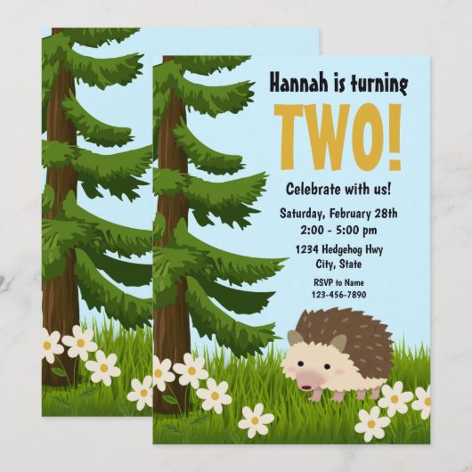 Hedgehog Verjaardag Uitnodiging (Voorkant / Achterkant)