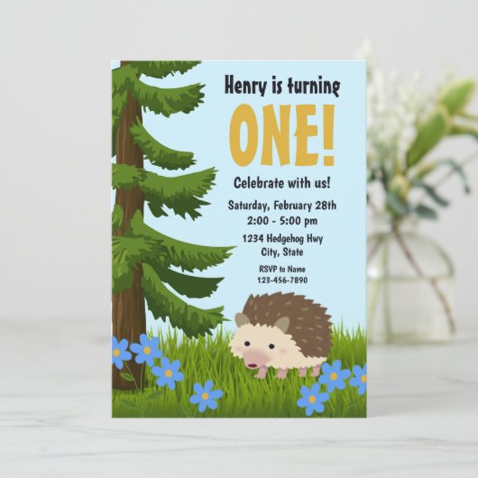 Hedgehog Verjaardag Uitnodiging (Staand voorkant)