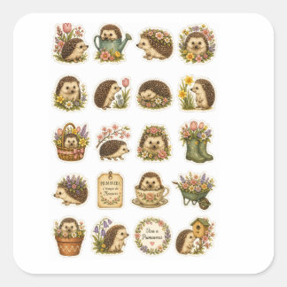Hedgehog vintage Floral in Teacup  Vierkante Sticker