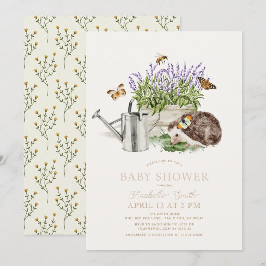 Hedgehog vlinder bijen tuin Baby shower Kaart (Voorkant / Achterkant)