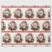 Hedgehog Voeg kindernaam toe Schattige kerstcadeau Cadeaupapier (Vlak)