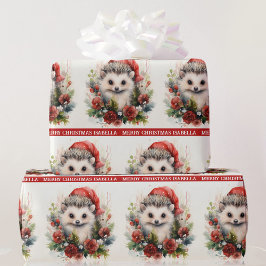 Hedgehog Voeg kindernaam toe Schattige kerstcadeau Cadeaupapier