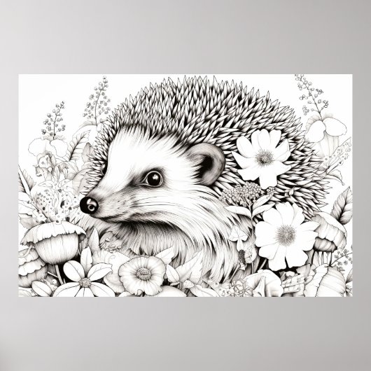 Hedgehog Vreedzame Natuur Prairie Schetstekening Poster (Voorkant)
