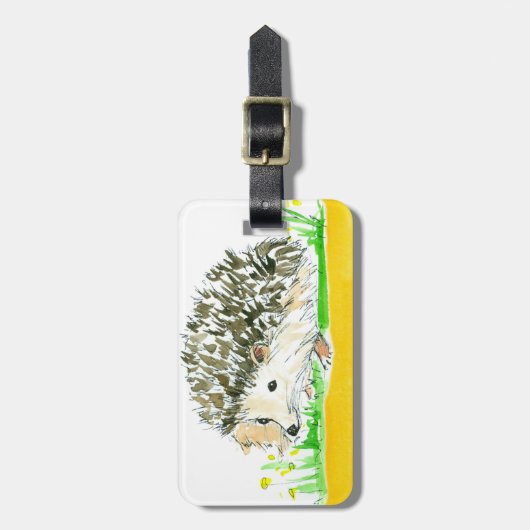 Hedgehog Waterverf Geel Aangepaste Naam Bagagelabel (Voorkant verticaal)