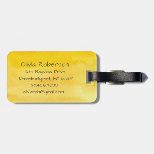 Hedgehog Waterverf Geel Aangepaste Naam Bagagelabel (Achterkant horizontaal)